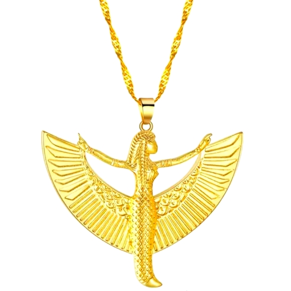 Goddess Pewter Ancient Egyptian Deity Pendant Jewelry Gold Twist Rope Chain - Picture 1 of 3